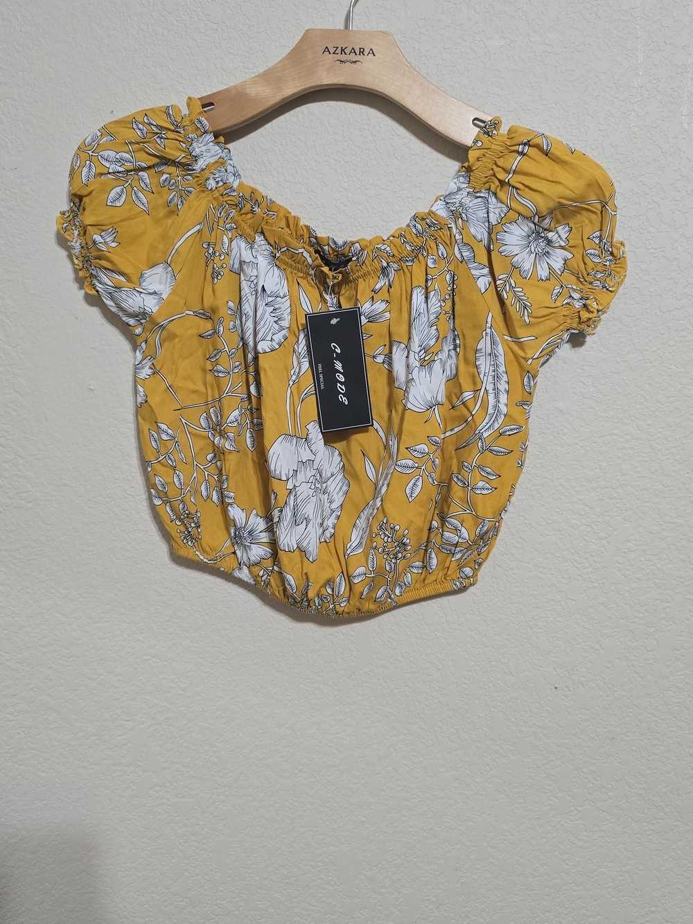Yellow Floral Off-Shoulder Crop Top